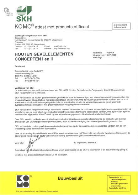 KOMO-certificaat Timmerbedrijf Ludo Aarts